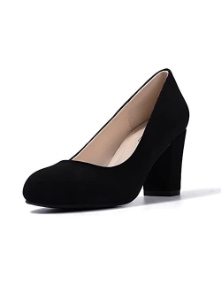 Women's Sherry Dress Block Chunky Heels Pumps Closed Round Toe Shoes