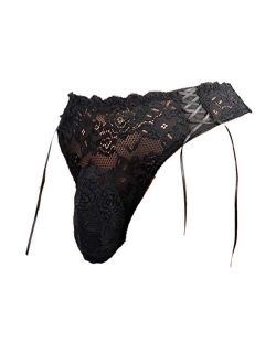 Sissy Pouch Panties Men's Silky lace Thong Briefs Bikini Underwear for Men L_T