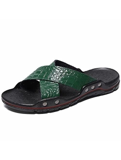 Mens Cross Slides Ultralight Leather Sport Sandals Summer Slipper Shoes for Indoor & Outdoor Use