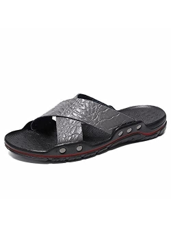 Mens Cross Slides Ultralight Leather Sport Sandals Summer Slipper Shoes for Indoor & Outdoor Use