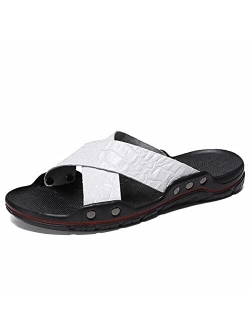 Mens Cross Slides Ultralight Leather Sport Sandals Summer Slipper Shoes for Indoor & Outdoor Use