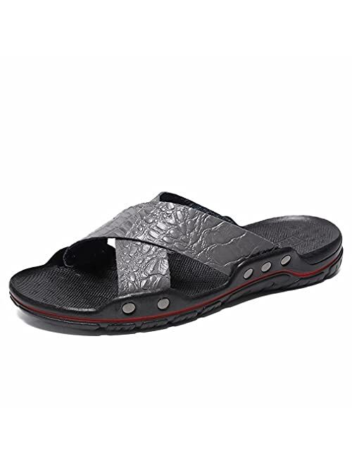 GSLMOLN Mens Cross Slides Ultralight Leather Sport Sandals Summer Slipper Shoes for Indoor & Outdoor Use