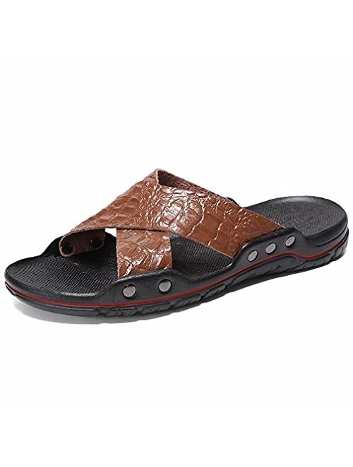 GSLMOLN Mens Cross Slides Ultralight Leather Sport Sandals Summer Slipper Shoes for Indoor & Outdoor Use