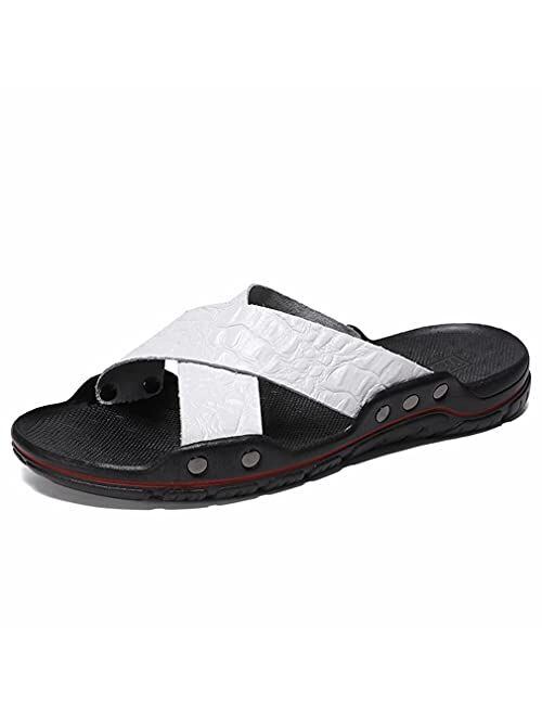 GSLMOLN Mens Cross Slides Ultralight Leather Sport Sandals Summer Slipper Shoes for Indoor & Outdoor Use