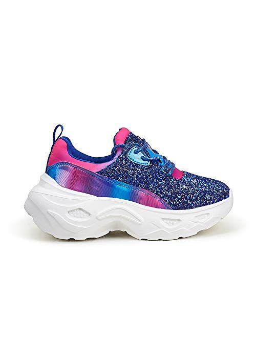 LUCKY STEP Women Holographic Iridescent Metallic Chunky Sneakers - White Shoes Ugly Dad Sneakers