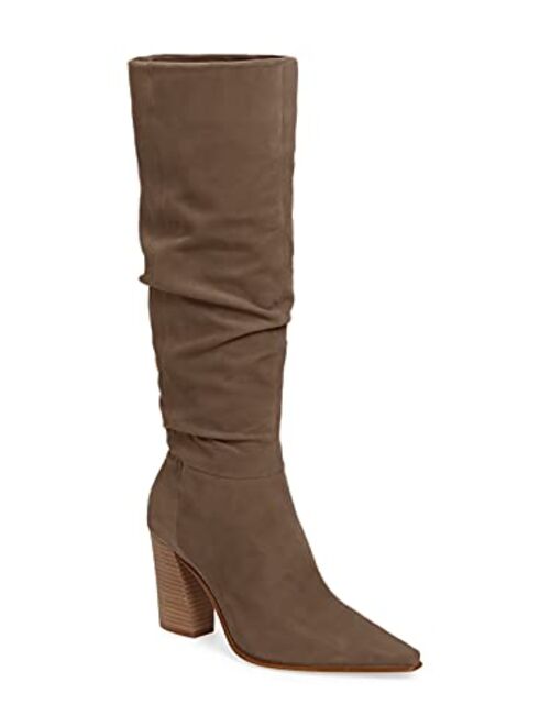 PiePieBuy Womens Faux Suede Wide Calf Knee High Boots High Chunky Heel Side Zipper Booties