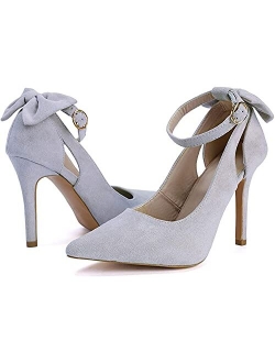 Women's Pointed Toe High Heels Ankle Strap D'Orsay Pumps Shoes Bow Wedding Bowtie Back Dress Sandals