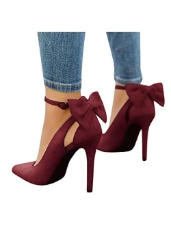 Women's Pointed Toe High Heels Ankle Strap D'Orsay Pumps Shoes Bow Wedding Bowtie Back Dress Sandals