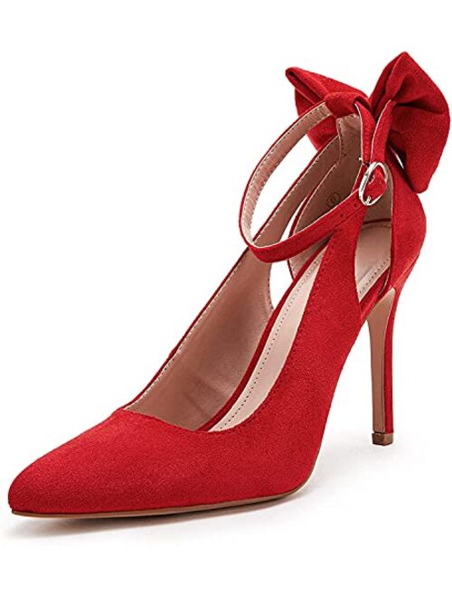 PiePieBuy Women's Pointed Toe High Heels Ankle Strap D'Orsay Pumps Shoes Bow Wedding Bowtie Back Dress Sandals