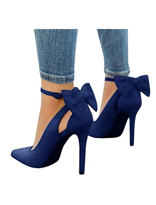 PiePieBuy Women's Pointed Toe High Heels Ankle Strap D'Orsay Pumps Shoes Bow Wedding Bowtie Back Dress Sandals