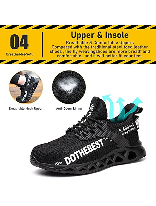 Furuian Steel Toe Shoes for Men Lightweight Indestructible Work Sneakers for Women Puncture Proof Comfortable Slip On Safety Shoes for Industrial,Coustruction