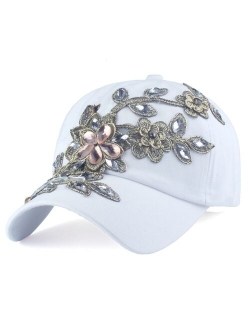 [YARBUU] Brand baseball cap with Flower canvas Snapback caps for women Female cap hat high quality Rhinestone Denim cap