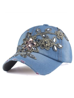 [YARBUU] Brand baseball cap with Flower canvas Snapback caps for women Female cap hat high quality Rhinestone Denim cap