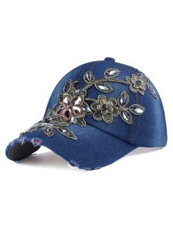 [YARBUU] Brand baseball cap with Flower canvas Snapback caps for women Female cap hat high quality Rhinestone Denim cap