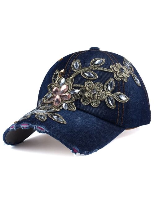 [YARBUU] Brand baseball cap with Flower canvas Snapback caps for women Female cap hat high quality Rhinestone Denim cap