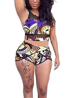 Womens Plus Size African Print Inspired Two Piece Bikini Bathing Suit from L-4XL