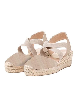 Womens Espadrille Platform Wedge Sandals Closed Toe Mid Heel Ankle Sandals