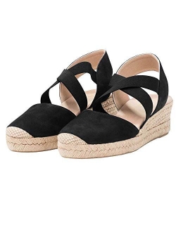 Womens Espadrille Platform Wedge Sandals Closed Toe Mid Heel Ankle Sandals