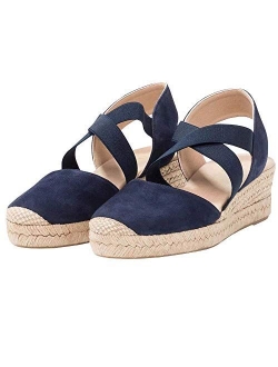 Womens Espadrille Platform Wedge Sandals Closed Toe Mid Heel Ankle Sandals