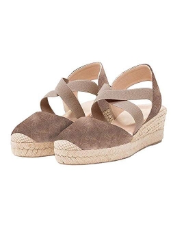 Womens Espadrille Platform Wedge Sandals Closed Toe Mid Heel Ankle Sandals