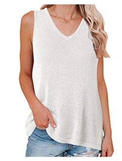 Womens Trendy Knit Tank Top V Neck Sleeveless Sweater Vest Summer Loose Shirts