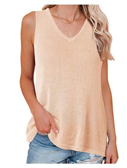 Womens Trendy Knit Tank Top V Neck Sleeveless Sweater Vest Summer Loose Shirts