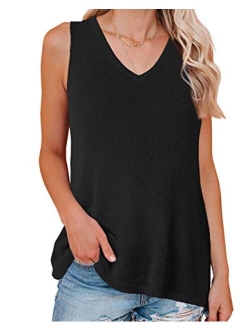 Womens Trendy Knit Tank Top V Neck Sleeveless Sweater Vest Summer Loose Shirts