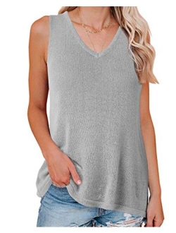 Womens Trendy Knit Tank Top V Neck Sleeveless Sweater Vest Summer Loose Shirts