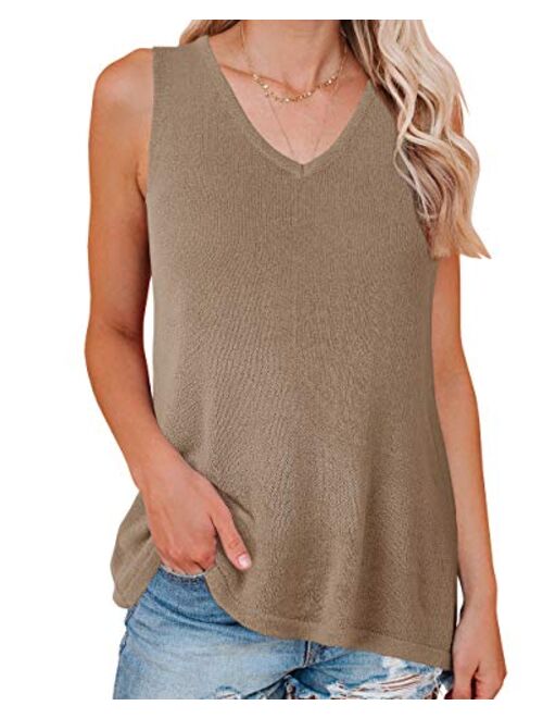 PiePieBuy Womens Trendy Knit Tank Top V Neck Sleeveless Sweater Vest Summer Loose Shirts