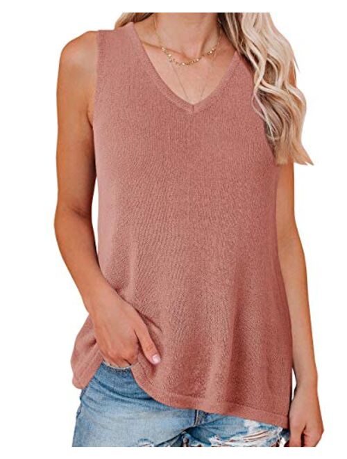 PiePieBuy Womens Trendy Knit Tank Top V Neck Sleeveless Sweater Vest Summer Loose Shirts