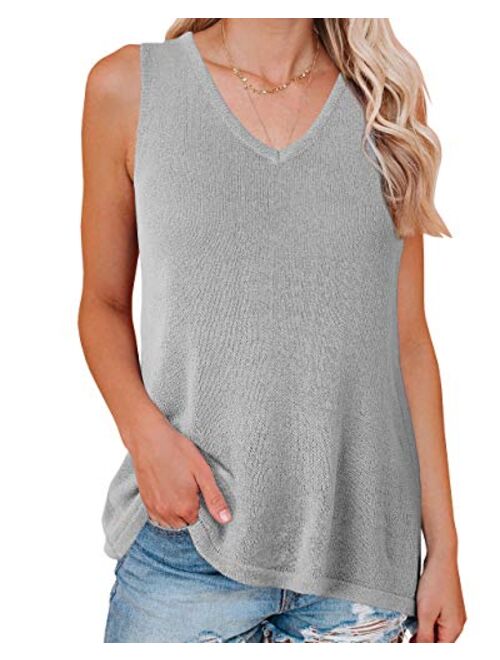 PiePieBuy Womens Trendy Knit Tank Top V Neck Sleeveless Sweater Vest Summer Loose Shirts