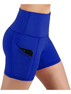 Womens High Waist Yoga Shorts Tummy Control Fitness Running Workout Athletic Short with Pockets