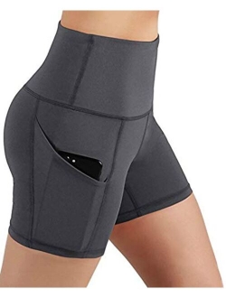 Womens High Waist Yoga Shorts Tummy Control Fitness Running Workout Athletic Short with Pockets