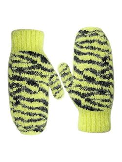 Zenssia Women's Soft and Warm Knitted Plush Fleece Winter Mittens with Unique Zebra-Striped Pattern