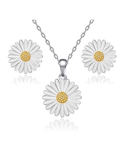 Rose Flower Necklace Earrings Set for Women 18K Gold Plated Hypoallergenic Jewelry Sets