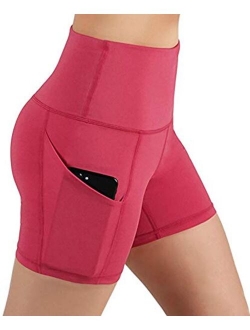 Women's High Waist Yoga Shorts Tummy Control Gym Running Workout Athletic Short with Pockets