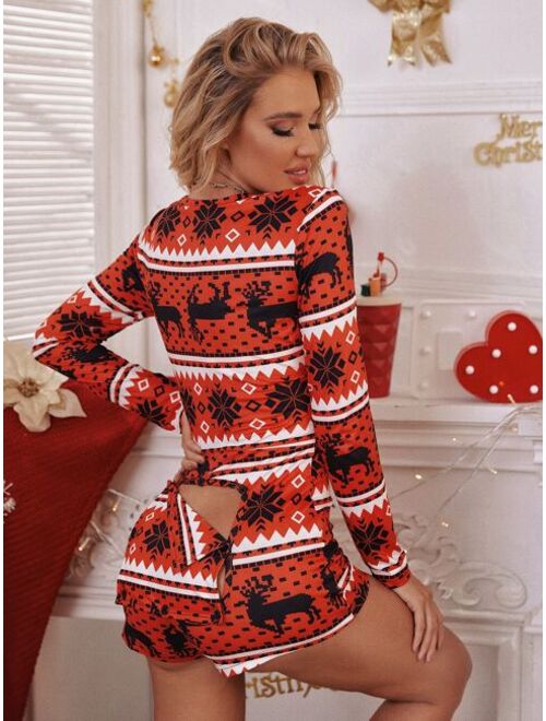 Shein Christmas Elk And Geo Print Lounge Romper