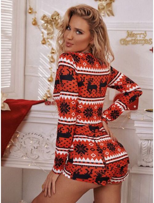 Shein Christmas Elk And Geo Print Lounge Romper