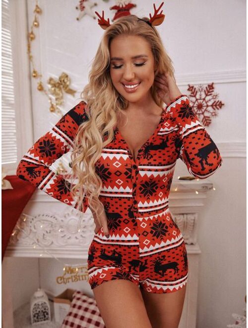 Shein Christmas Elk And Geo Print Lounge Romper