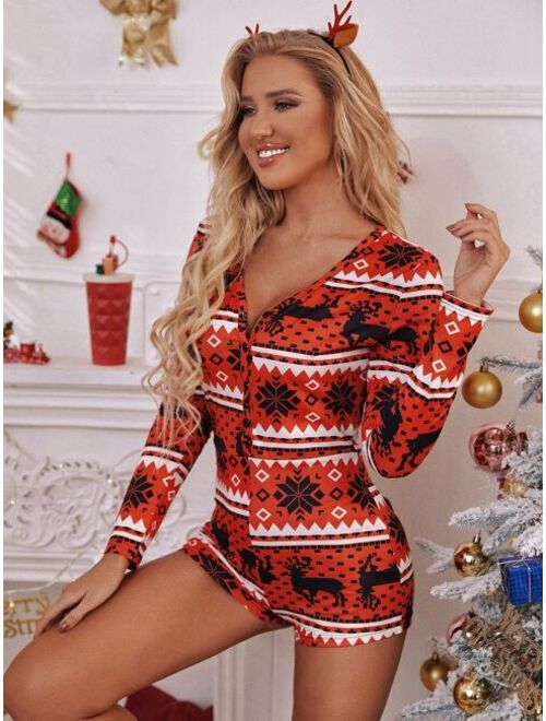 Shein Christmas Elk And Geo Print Lounge Romper