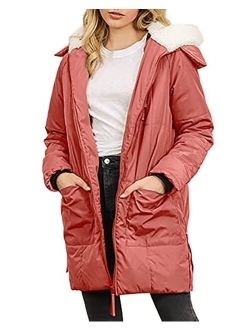 Womens Winter Warm Zip Up Quilted Long Down Jackets Hooded Coat with Pockets