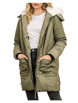 Womens Winter Warm Zip Up Quilted Long Down Jackets Hooded Coat with Pockets