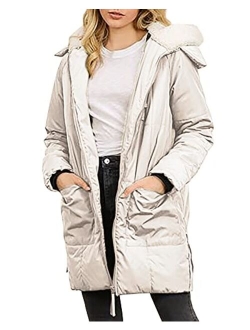 Womens Winter Warm Zip Up Quilted Long Down Jackets Hooded Coat with Pockets