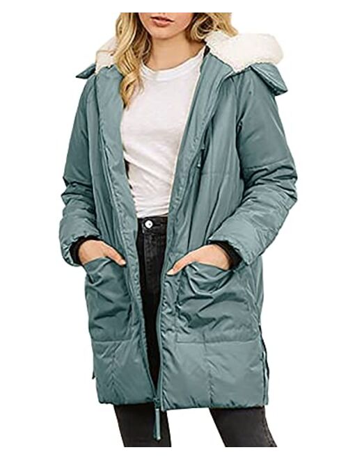 PiePieBuy Womens Winter Warm Zip Up Quilted Long Down Jackets Hooded Coat with Pockets