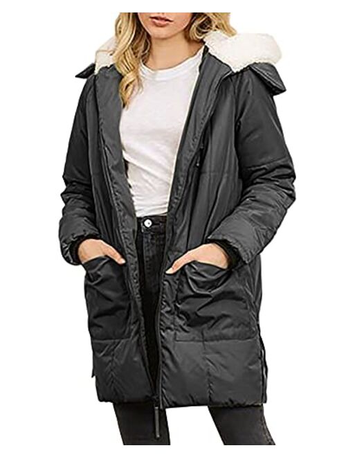 PiePieBuy Womens Winter Warm Zip Up Quilted Long Down Jackets Hooded Coat with Pockets