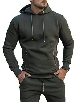 Men's Athletic Hoodie Sport Workout Sweatshirt Drawstring Hooded with Zipper Pockets