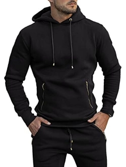 Men's Athletic Hoodie Sport Workout Sweatshirt Drawstring Hooded with Zipper Pockets