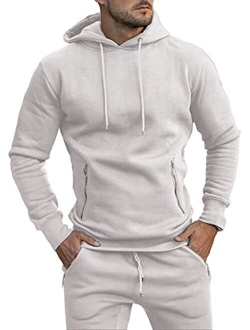 Men's Athletic Hoodie Sport Workout Sweatshirt Drawstring Hooded with Zipper Pockets