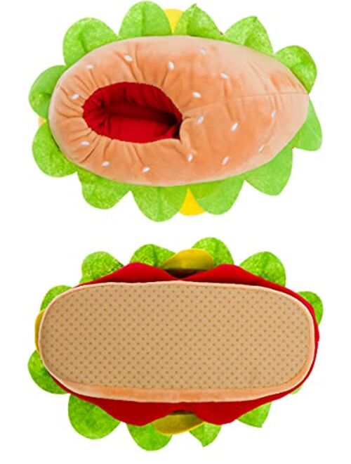 Silver Lilly Hamburger Slippers - Plush Cheeseburger Slippers w/ Comfort Foam Support