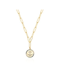 18K Gold Moon Star Lion Evil Eye Pendant Necklace Medallion Paperclip Chian Choker Layering Jewery for Women Girls